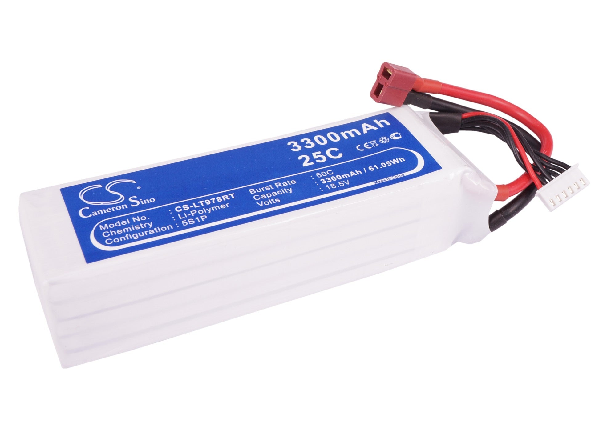 18.5V 3300mAh LiPo Battery Pack for RC Cars - CS-LT978RT - 140x43x38.5mm, 61.05Wh High Performance Power
