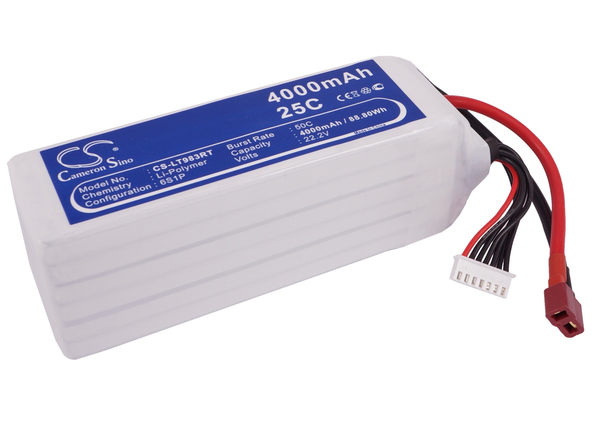 22.2V 4000mAh 6S LiPo Battery Pack - RC Car/Truck Power (CS-LT983RTRT, 140x42.45x45.14mm)
