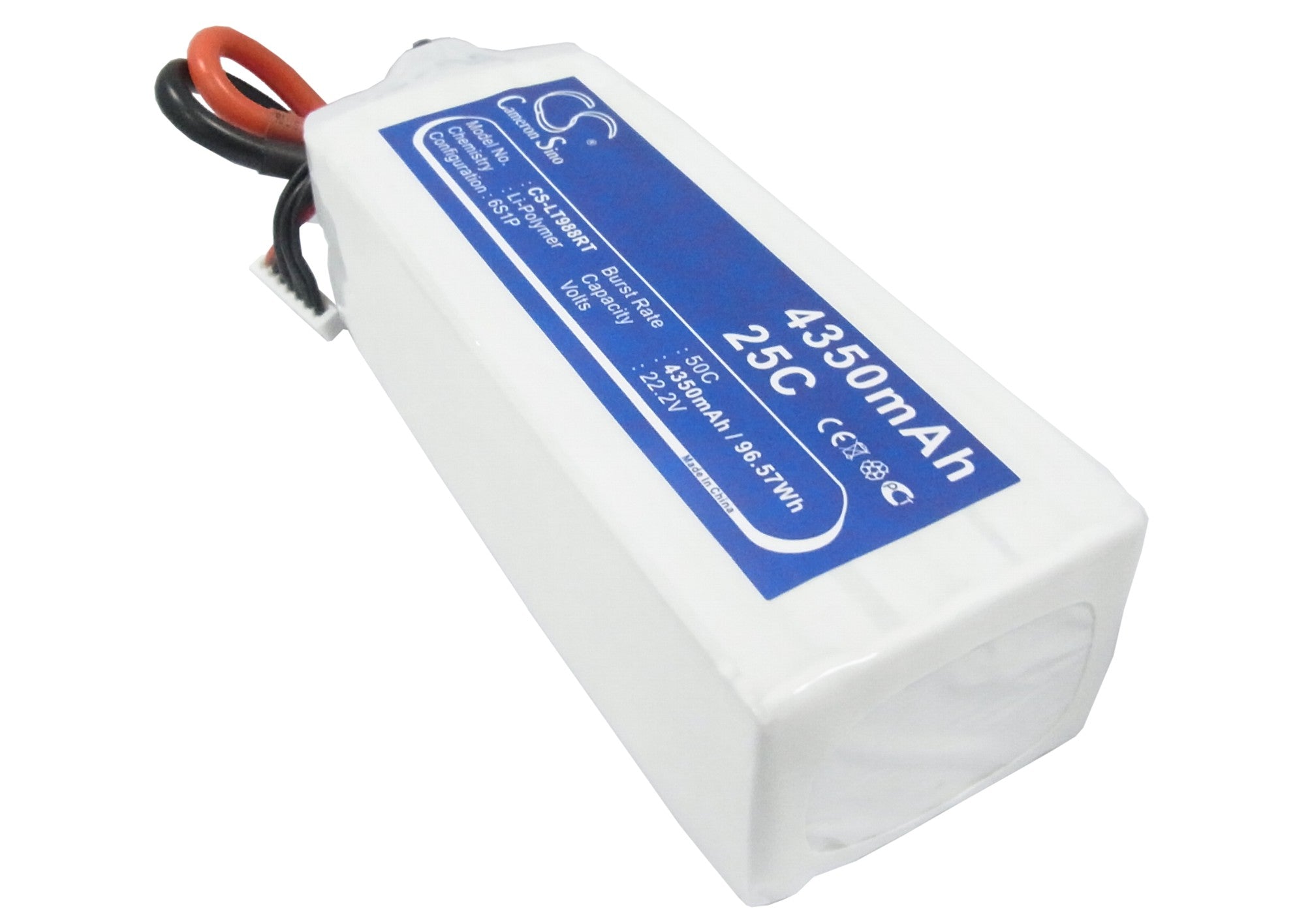 22.2V 4350mAh 6S LiPo Battery Pack for RC Cars - CS-LT988RT, 142x44.5x57.5mm, 96.57Wh

