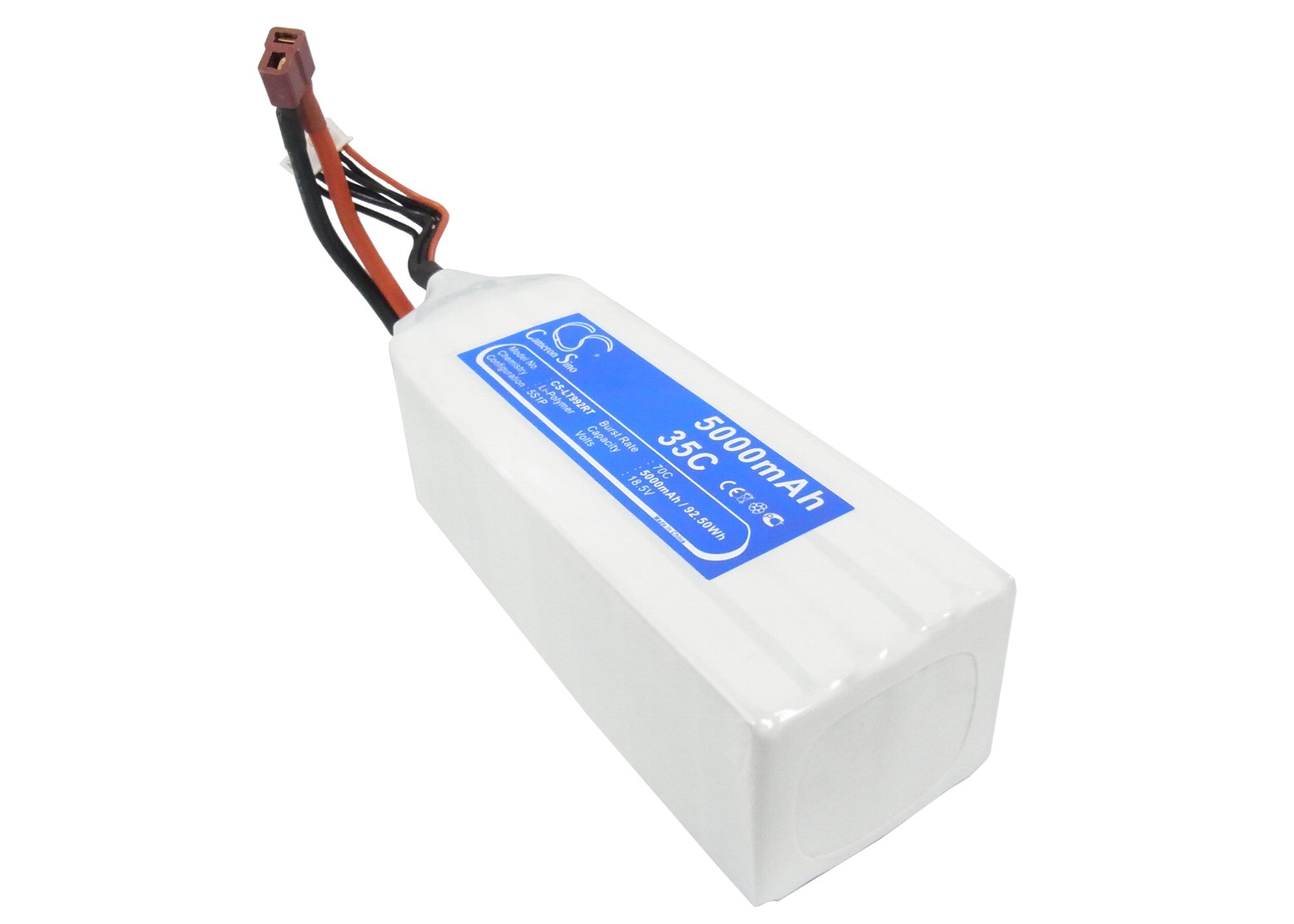 5000mAh 18.5V LiPo Battery for RC Cars - 140x43.5x52mm, 92.5Wh, CS-LT992RT - High Performance RC Power
