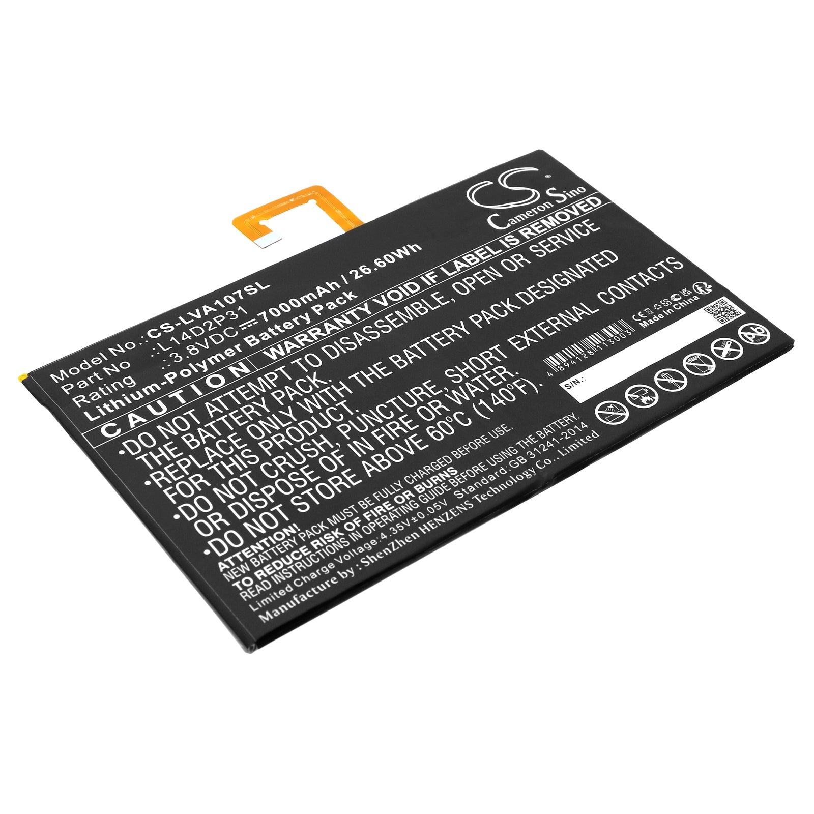 7000mAh Replacement Battery for Lenovo Tab 2 A10-70 & Tab 4 10 LTE (TB-X304L) - 3.8V Li-Polymer
