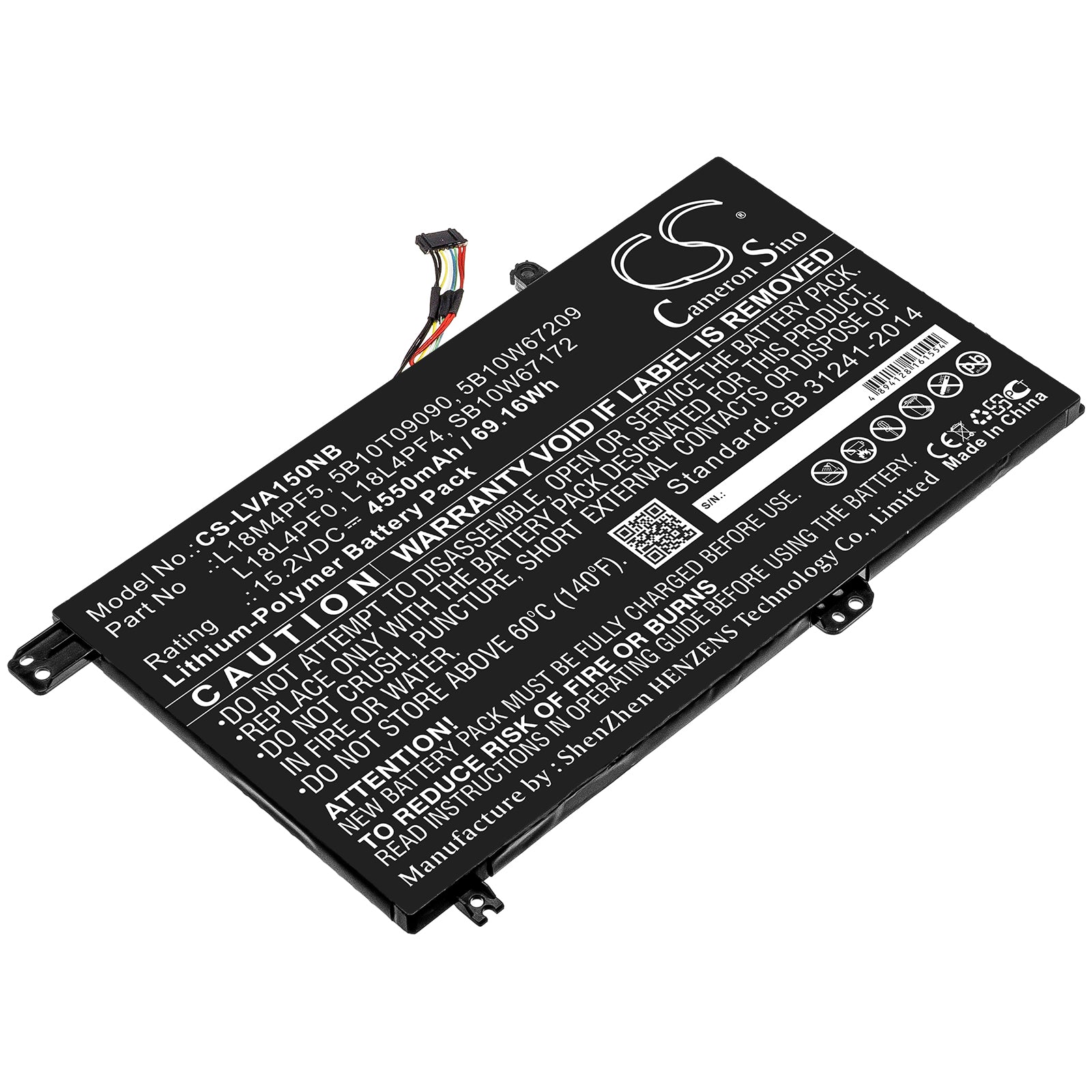 Lenovo Xiaoxin Air 15 2019 Laptop Battery - 4550mAh, 15.2V, 69.16Wh, Li-Polymer - Replacement for L18M4PF5, 5B10T09090
