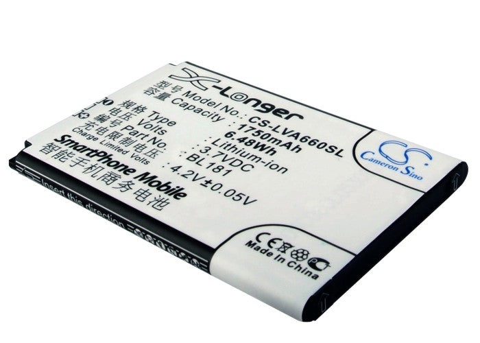 1750mAh Replacement Battery for Lenovo A66T Smartphone - 3.7V 6.48Wh Li-ion - BL181 Backup Power
