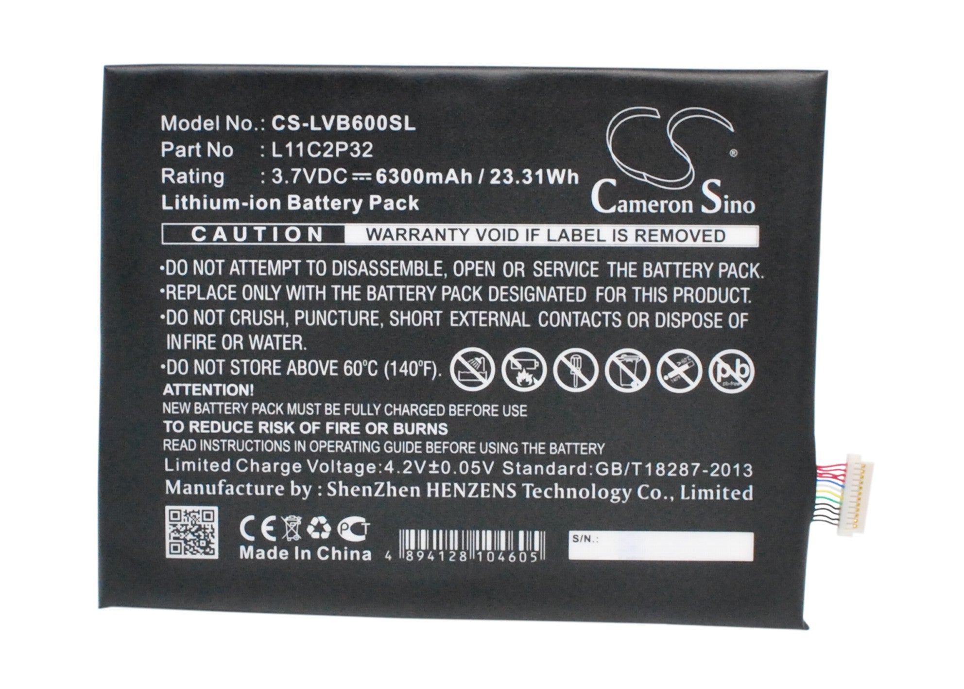 6300mAh Replacement Battery for Lenovo IdeaPad & IdeaTab Tablets - L11C2P32, 3.7V Li-Polymer
