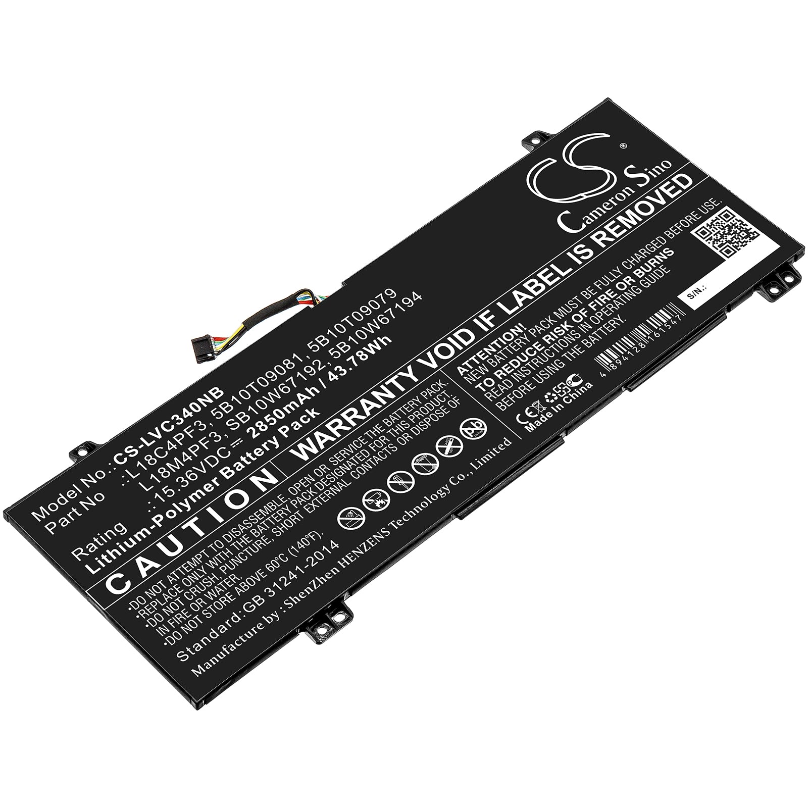 2850mAh Replacement Battery for Lenovo IdeaPad C340-14IWL/API, Flex-14API Laptop - L18C4PF3, 15.36V - High Capacity
