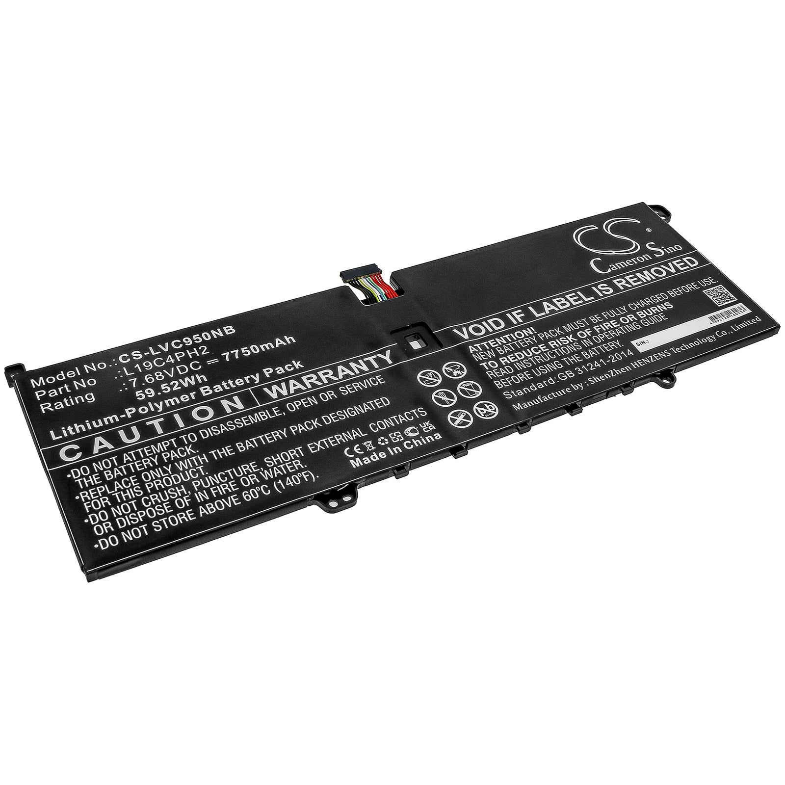 7750mAh Replacement Battery for Lenovo Yoga C950 Laptop - L19C4PH2, 7.68V 59.52Wh Li-Polymer