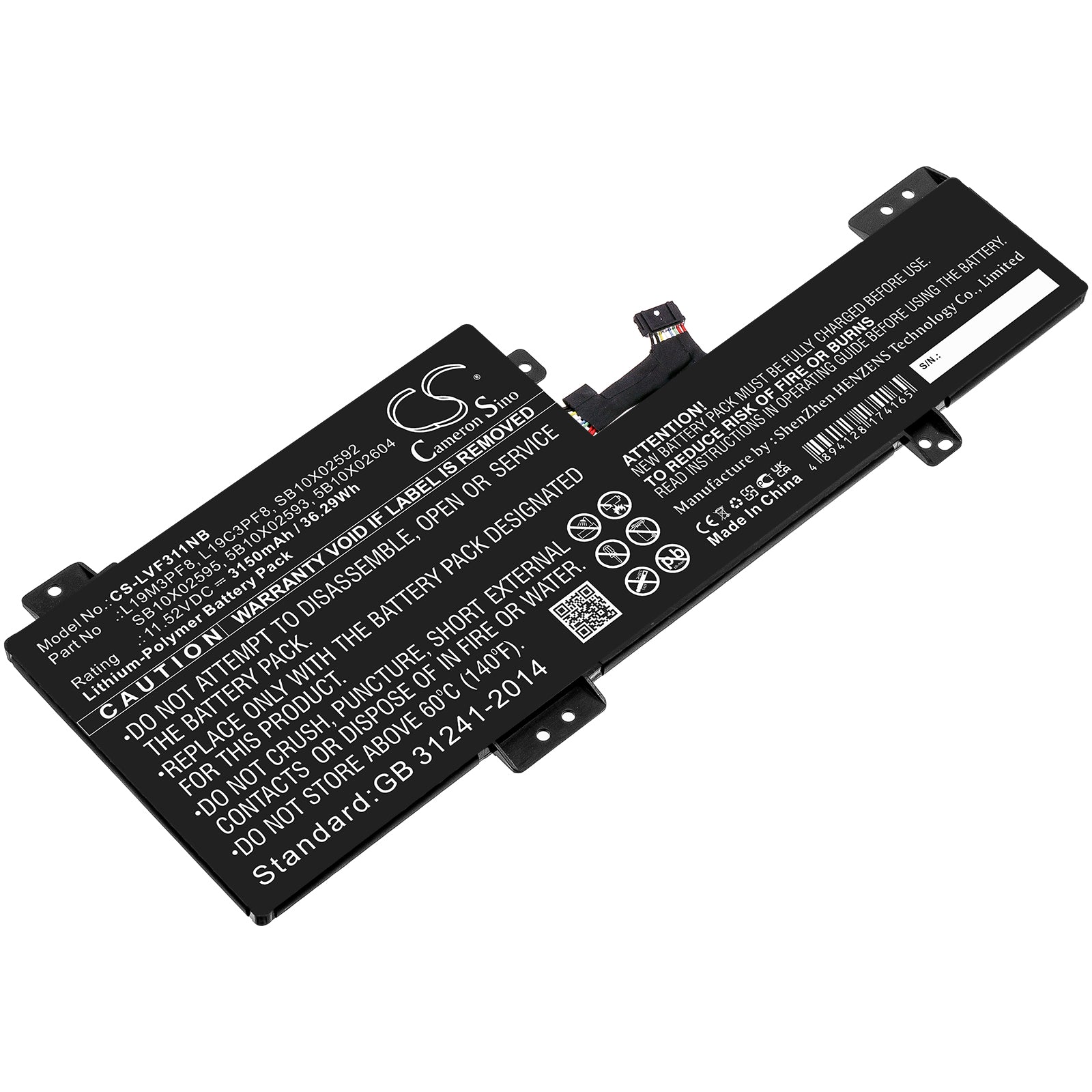 3150mAh Battery for Lenovo IdeaPad Flex 3 11IGL05 Laptop - 11.52V 36.29Wh Replacement Li-Polymer

