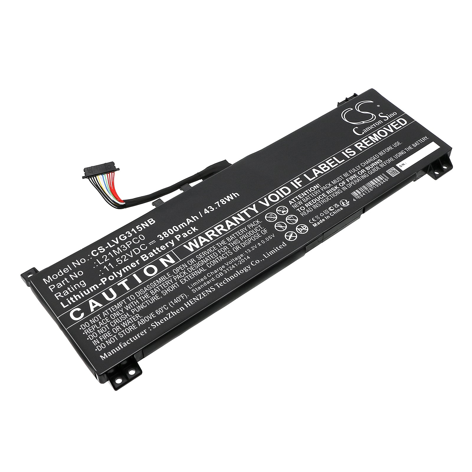 3800mAh Battery Lenovo IdeaPad Gaming 3 15ARH7/15IAH7 Series - Replacement, 11.52V 43.78Wh Li-Polymer