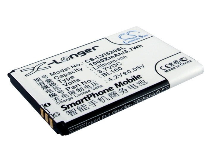 Lenovo I200 I520 Battery Replacement - 1000mAh, 3.7V Li-ion - BL160 - Mobile Phone Battery, 53.37x9.72x4.10mm
