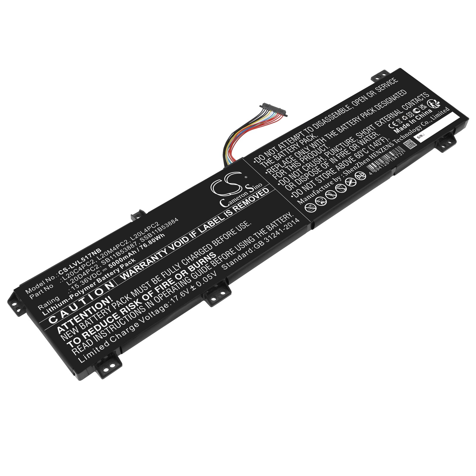 76.8Wh 5000mAh Battery for Lenovo Legion 5 17" Gaming Laptop - L20C4PC2 Replacement
