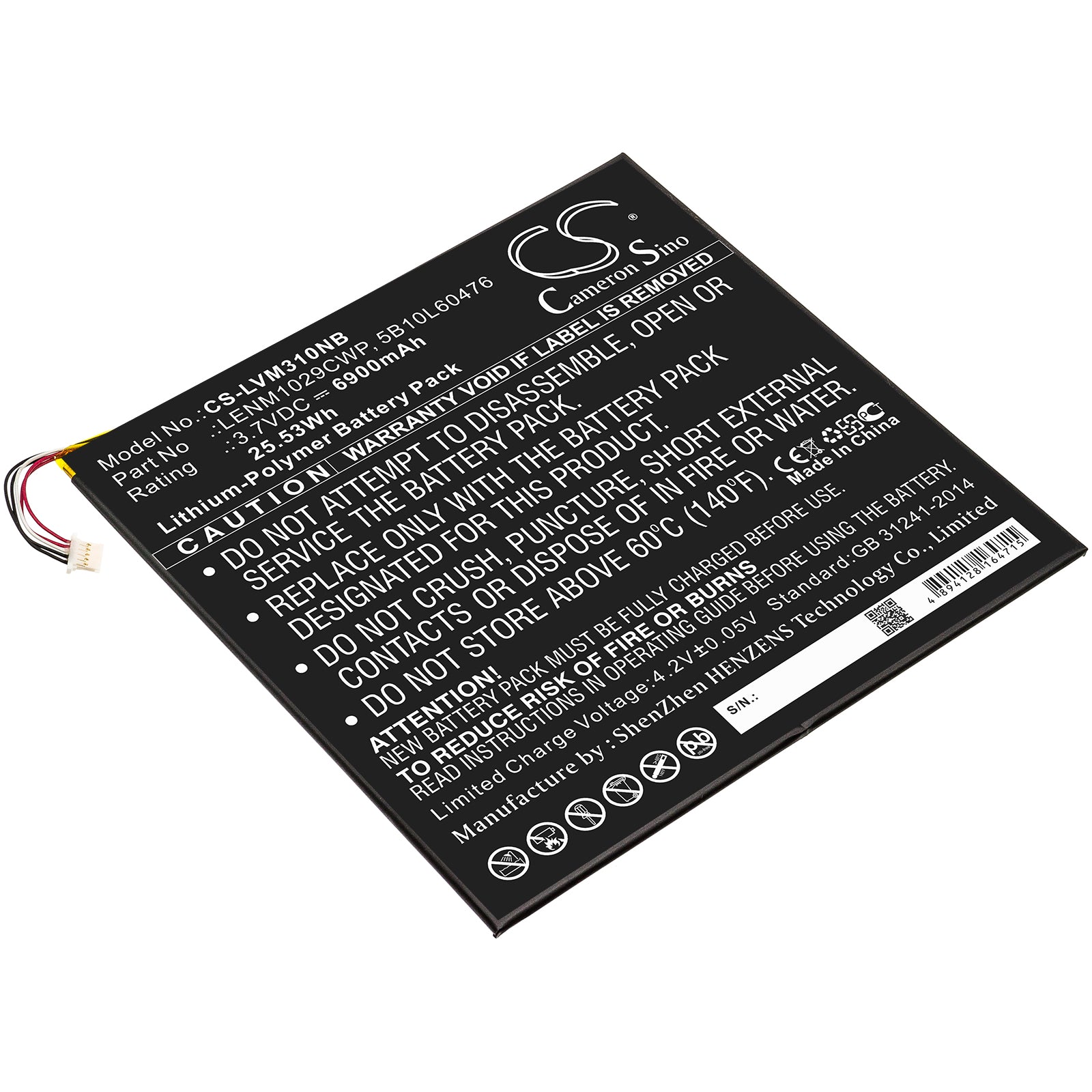 6900mAh Li-Polymer Replacement Battery for Lenovo Miix 310 Tablet - 3.7V, 25.53Wh - Extended Life
