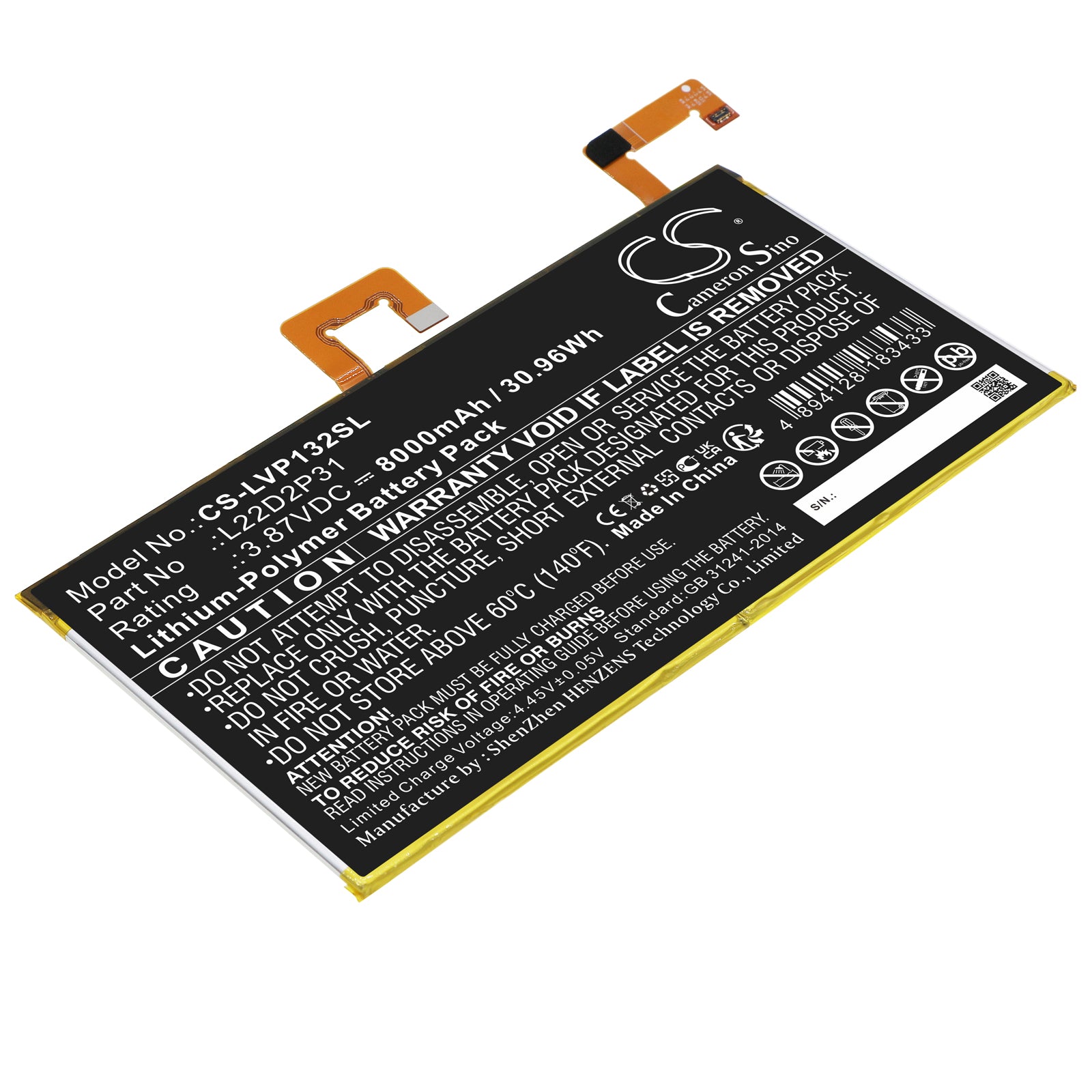 8000mAh Replacement Battery for Lenovo Tab P11 Pro TB-J706 & TB132F Tablet - 3.87V 30.96Wh Li-Polymer

