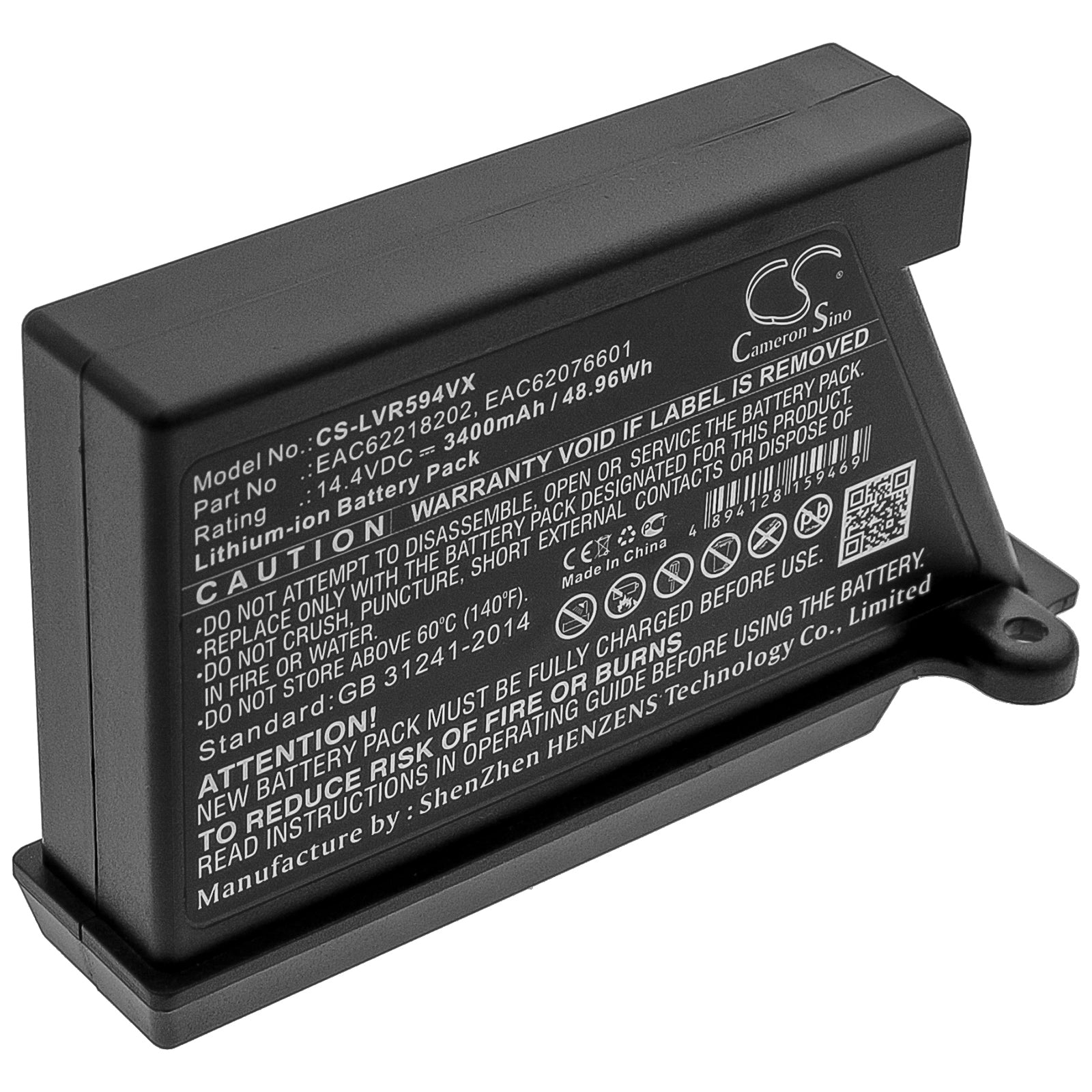 14.4V 3400mAh Li-ion Replacement Battery Pack for LG HomBot VR Series Robotic Vacuums - Enhanced Power & Performance
