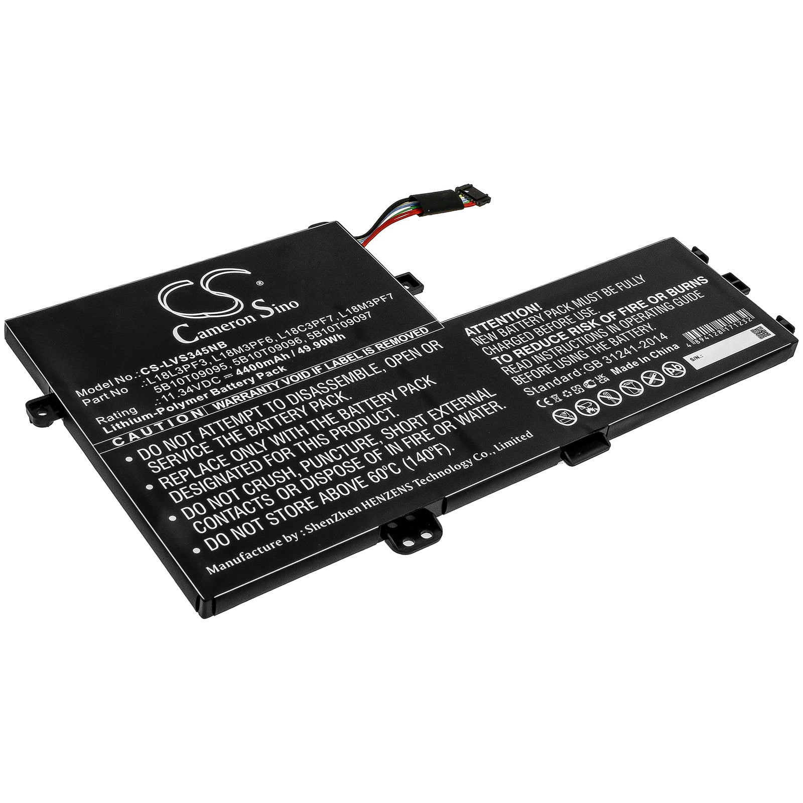 Lenovo IdeaPad S340 Battery: 4400mAh, 11.34V, 49.9Wh, Li-Polymer Replacement Battery Pack
