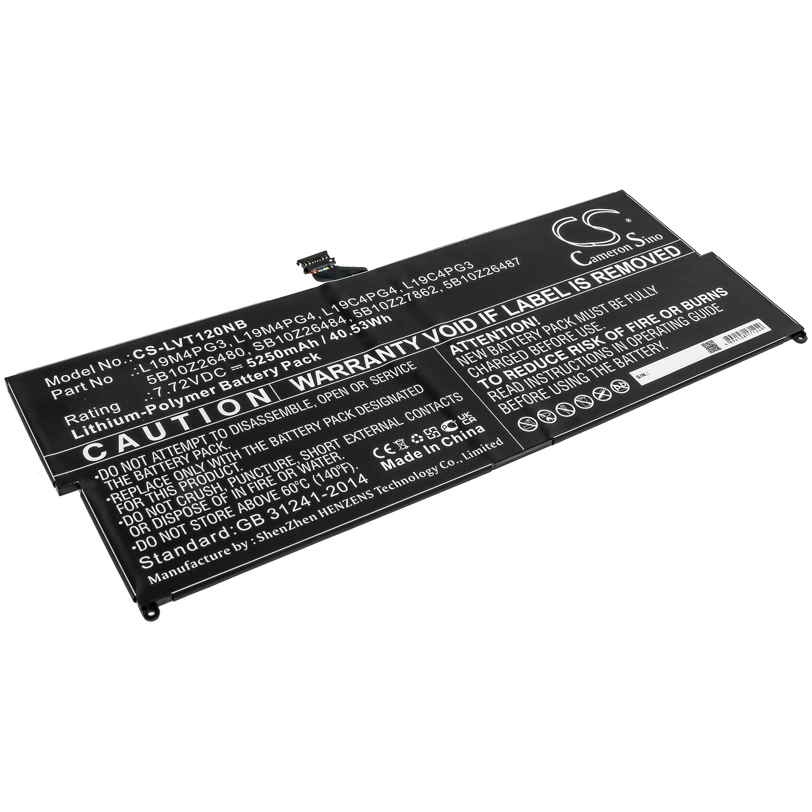 5250mAh Lenovo ThinkPad X12 Detachable Battery - L19M4PG3 Replacement, 7.72V 40.53Wh Li-Polymer
