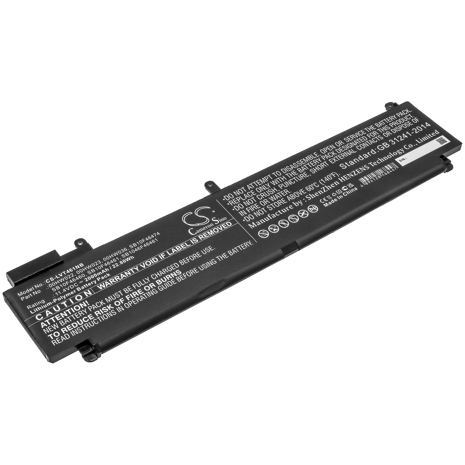 22.8Wh Replacement Battery for Lenovo ThinkPad T460s T470s Laptop - 11.4V 2000mAh Li-Polymer - 00HW022
