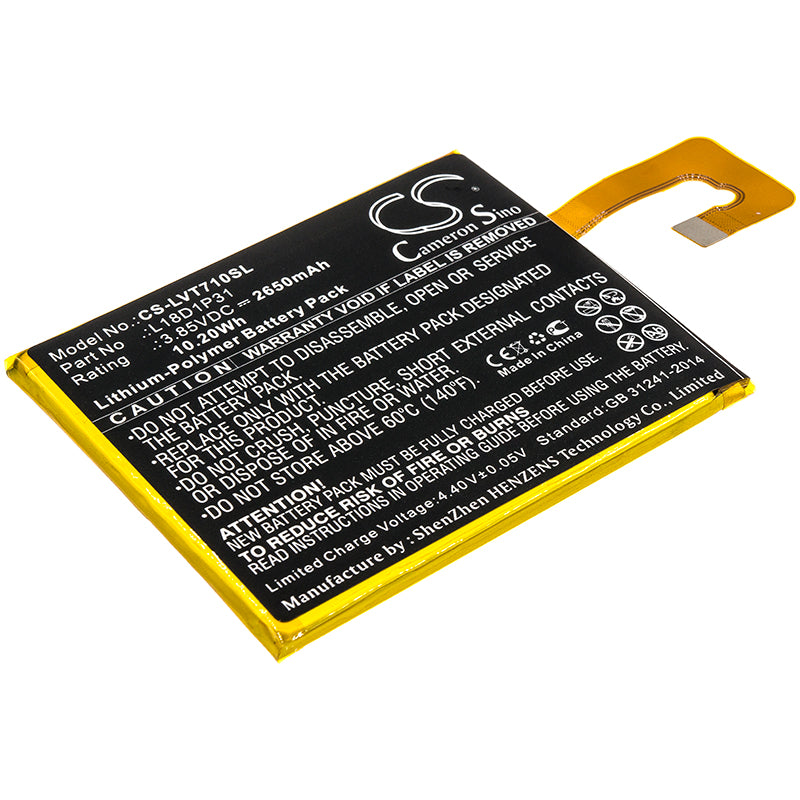 2650mAh Battery for Lenovo TAB E7 TB-7104F Tablet - 3.85V, 10.20Wh Li-Polymer - L18D1P31 Replacement
