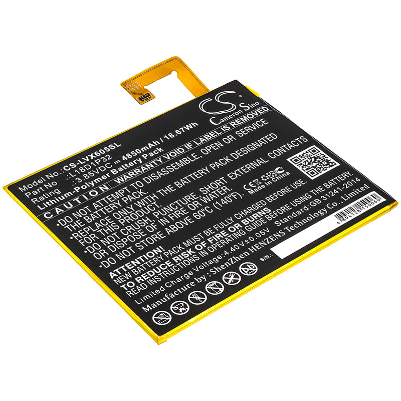 4850mAh Battery Replacement for Lenovo Smart Tab M10 (TB-X605F, X605C) - 3.85V Li-Polymer
