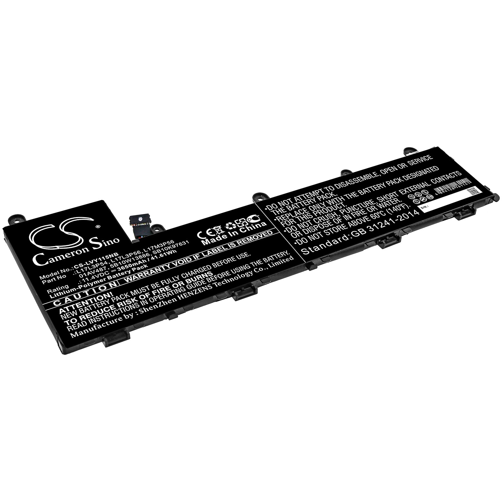 Replacement Battery for Lenovo Yoga 11E 5th Gen, ThinkPad 11e 5th Series - 11.4V, 41.61Wh, 3650mAh, Li-Polymer Laptop Battery
