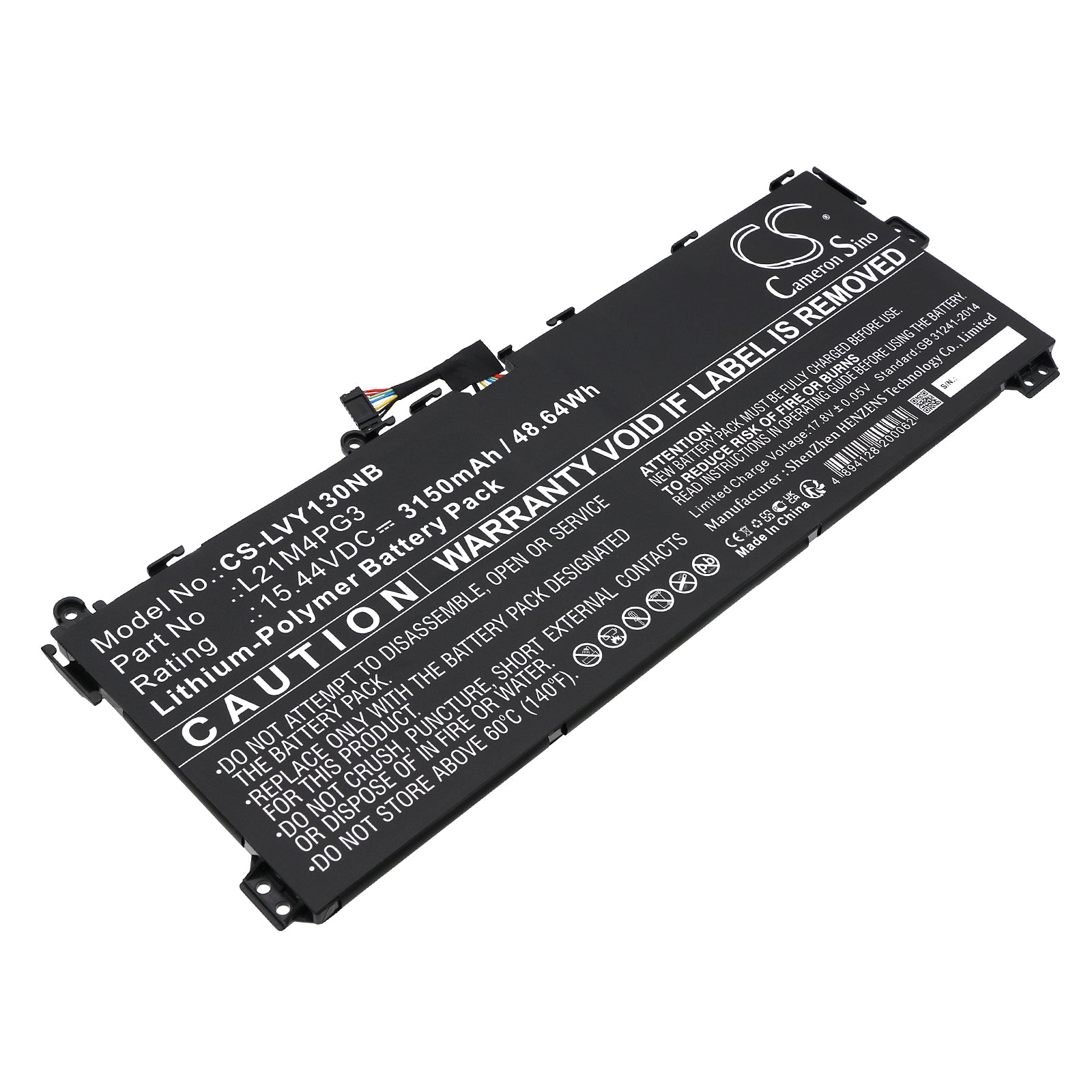 3150mAh Laptop Battery for Lenovo Yoga 13W: 48.64Wh, 15.44V Li-Polymer - Replaces 5B11F53996 & L21M4PG3
