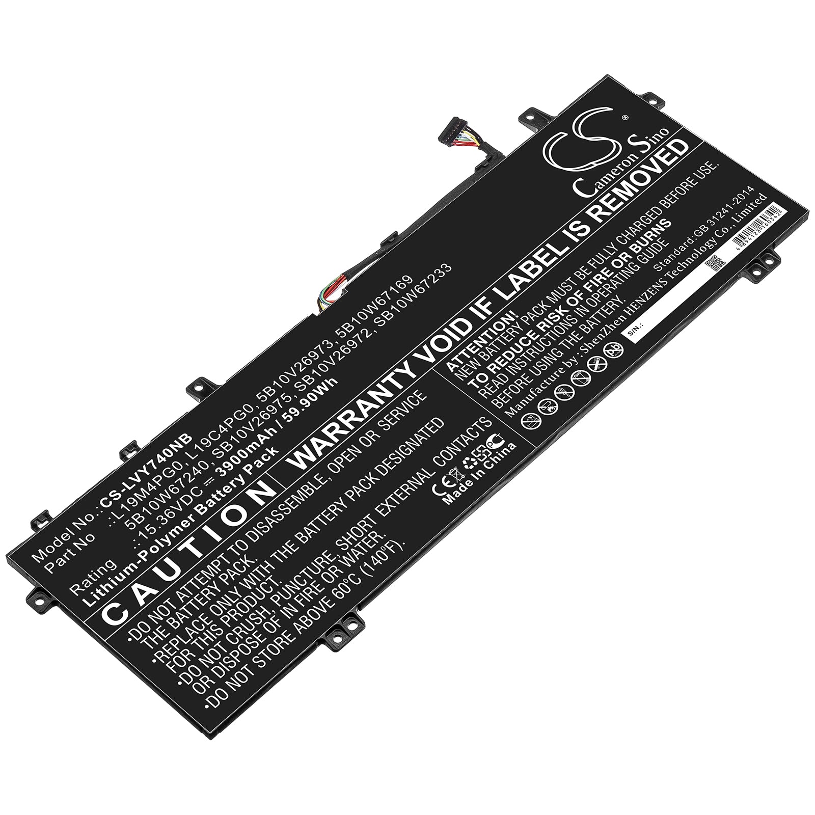 60Wh Replacement Battery for Lenovo Legion Y740S Y9000X Laptop - 15.36V 3900mAh - L19M4PG0, SB10V26975
