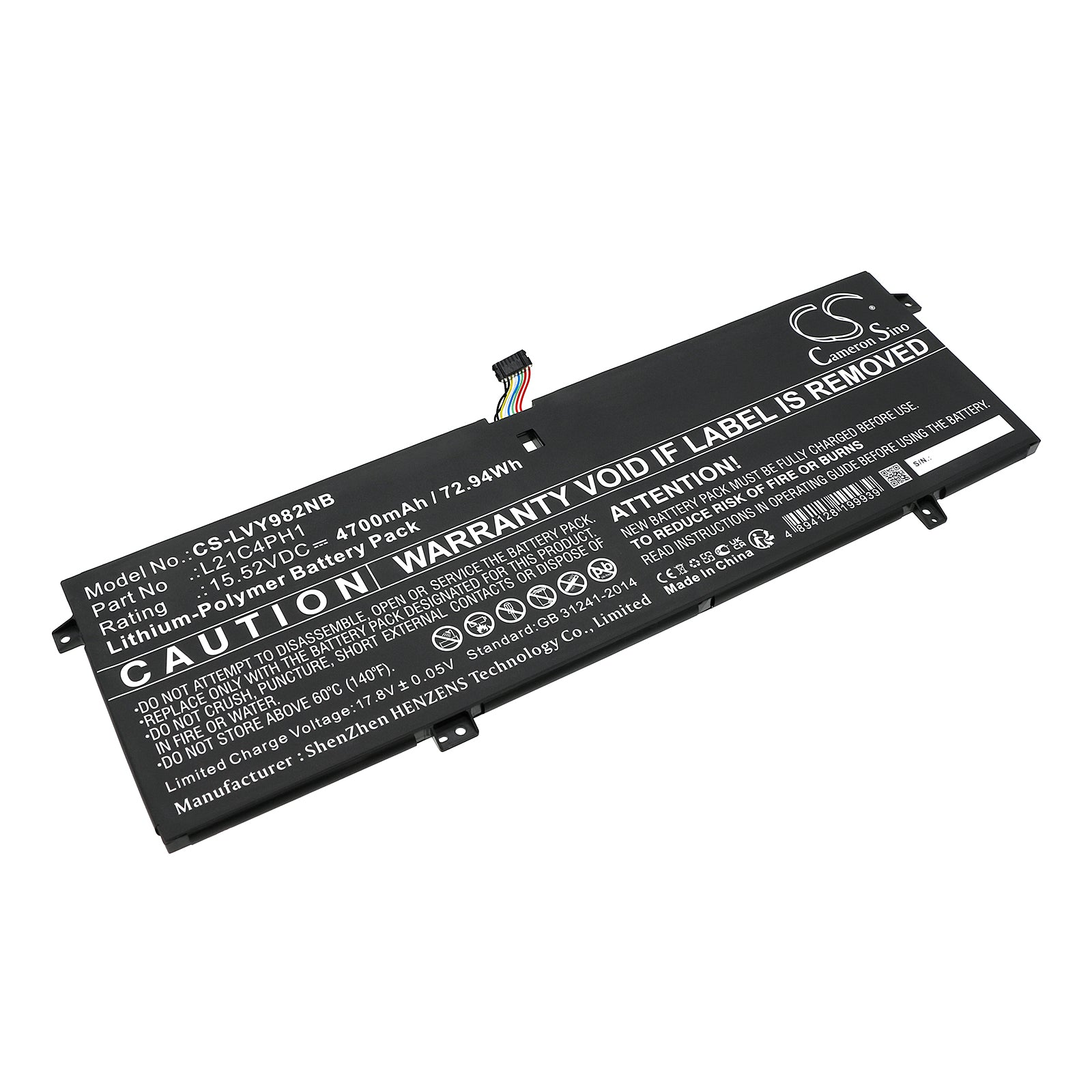 72.94Wh Laptop Battery for Lenovo Yoga Slim 9 14IAP7 - 14" Models - 15.52V 4700mAh Replacement
