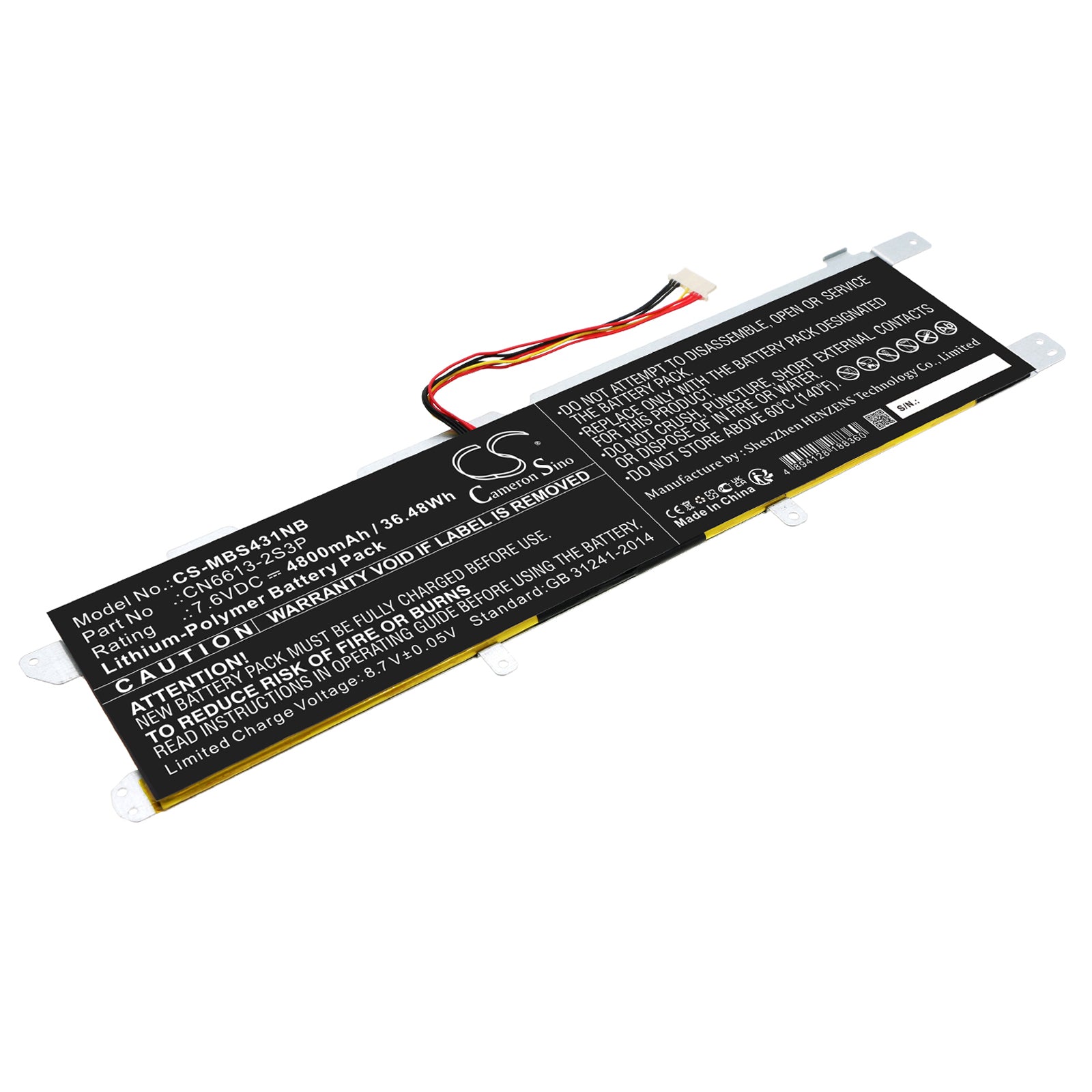 4800mAh 7.6V Laptop Battery for Avita NS14A2 Liber 13.3 & Maibenben MaiBook S431 - 36.48Wh Li-Polymer Replacement
