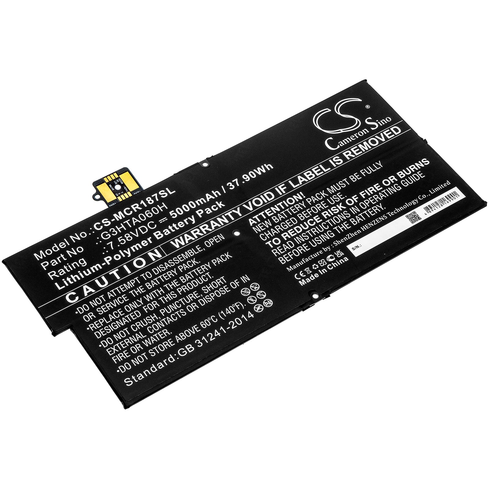 5000mAh Replacement Battery for Microsoft Surface Pro X Keyboard 1876 - 7.58V 37.9Wh Li-Polymer Tablet Battery G3HTA060H
