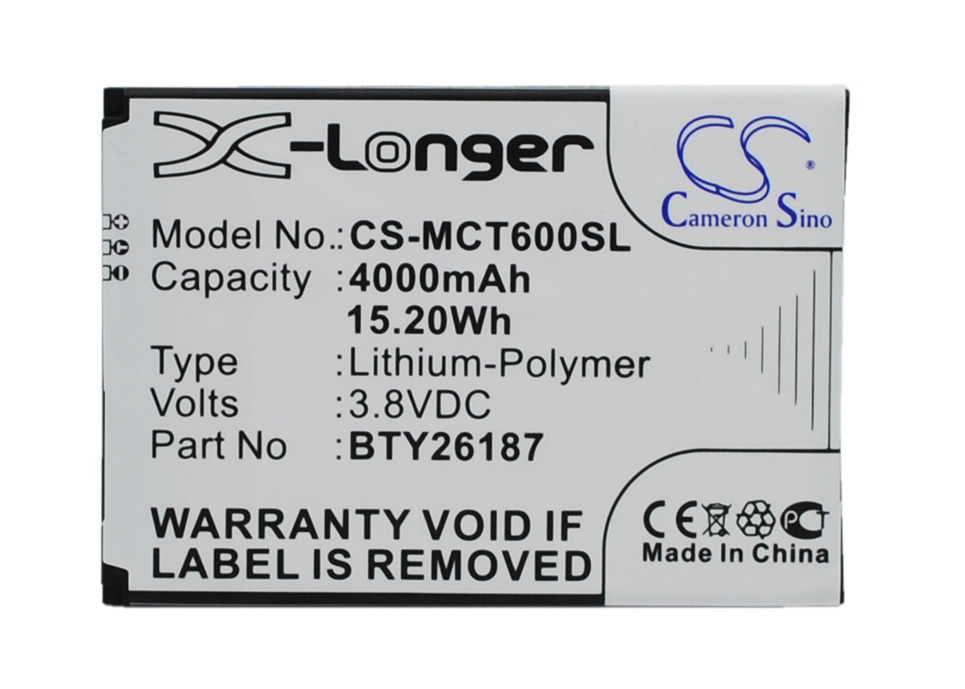 4000mAh Replacement Battery for Mobistel Cynus T6 - 3.8V Li-Polymer Smartphone Battery - BTY26187
