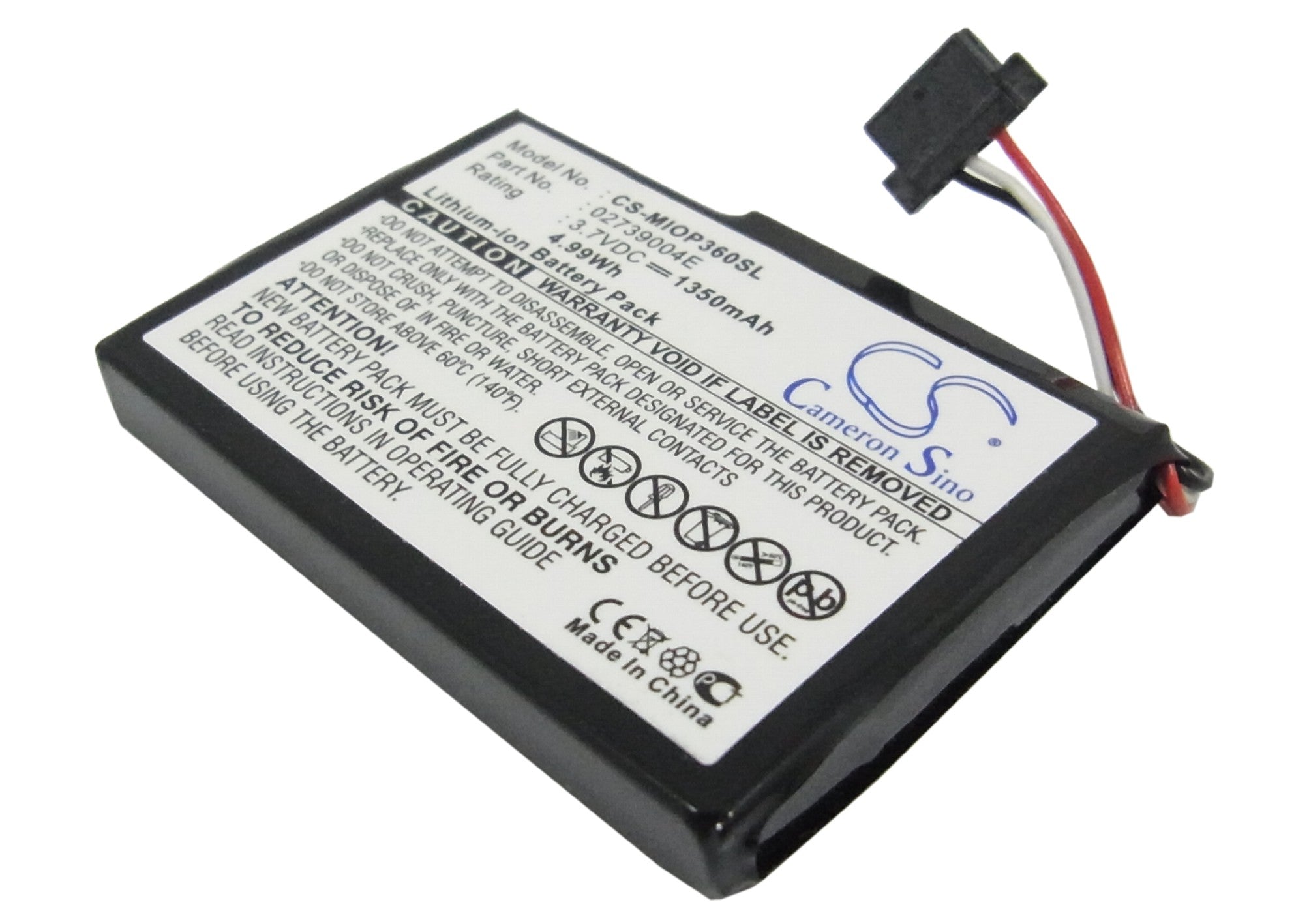 1350mAh Replacement Battery for Micromax MM95242 GPS, Mio P360 P560 P565 - 3.7V Li-ion 50x35x7mm
