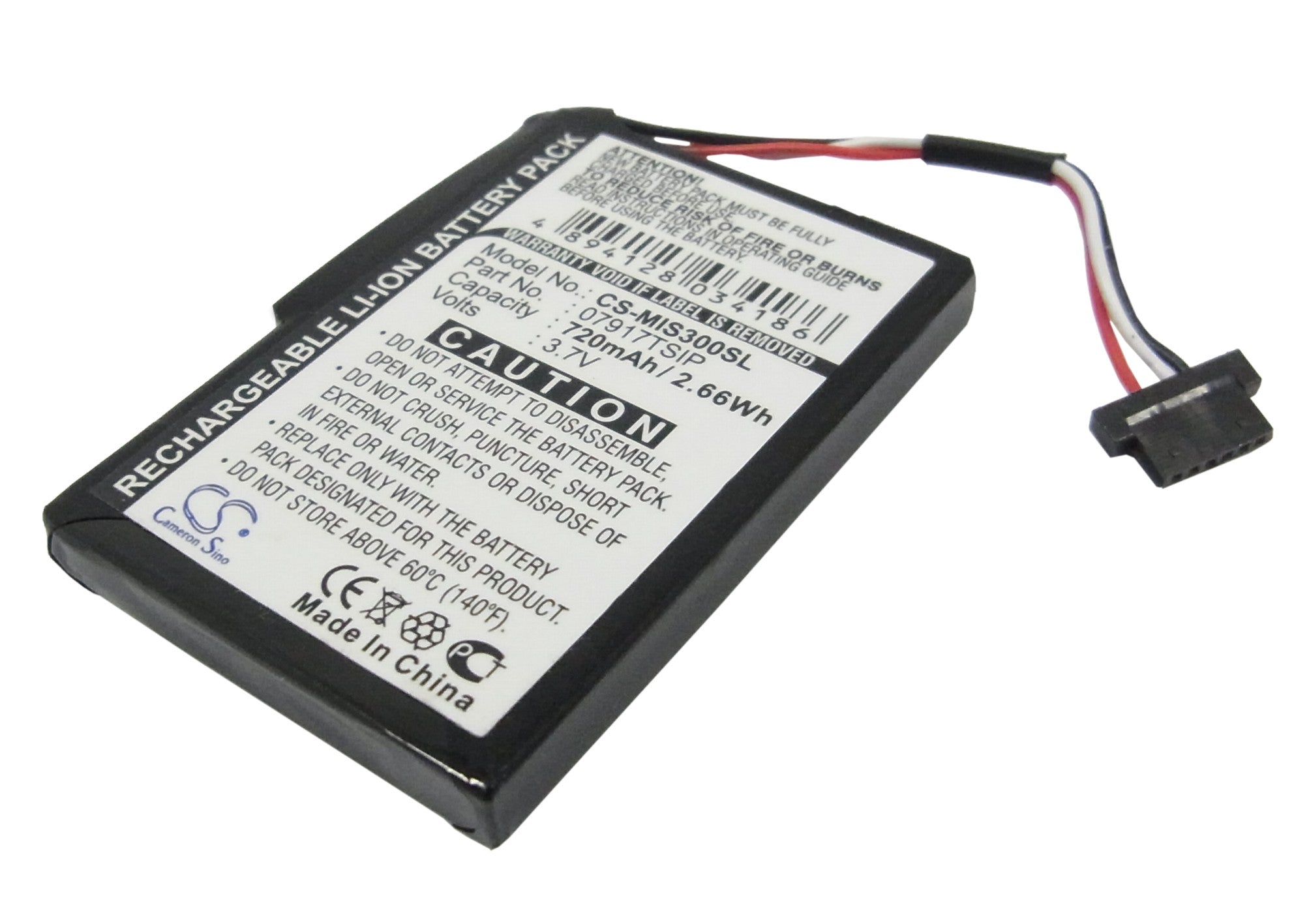 720mAh GPS Navigator Battery: Mio Spirit 300/555 & Navman S300/S555, 3.7V Li-ion Replacement 
