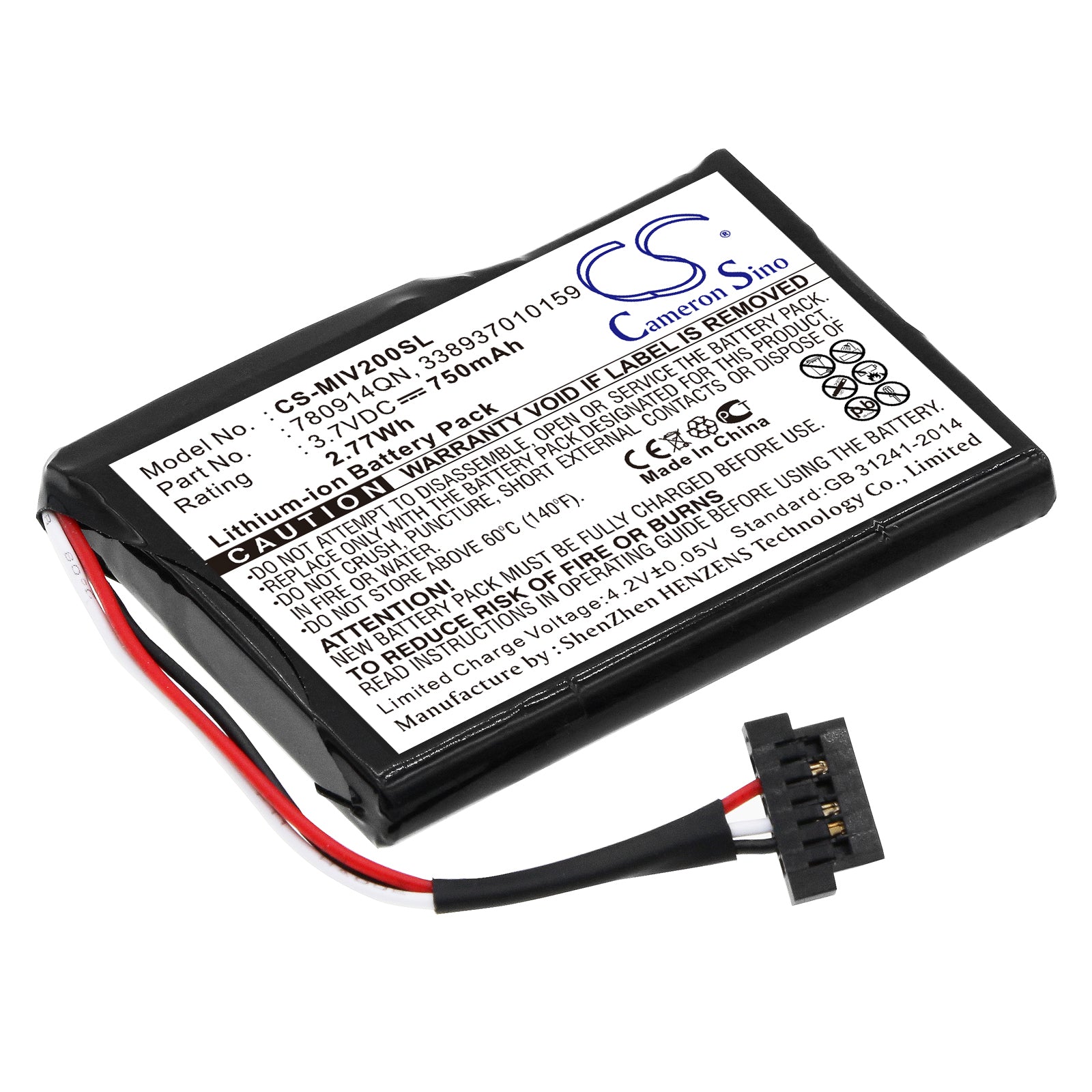 750mAh 3.7V Li-ion Replacement Battery for Mitac Mio Moov 200, 200u, 210, 200e GPS Navigator
