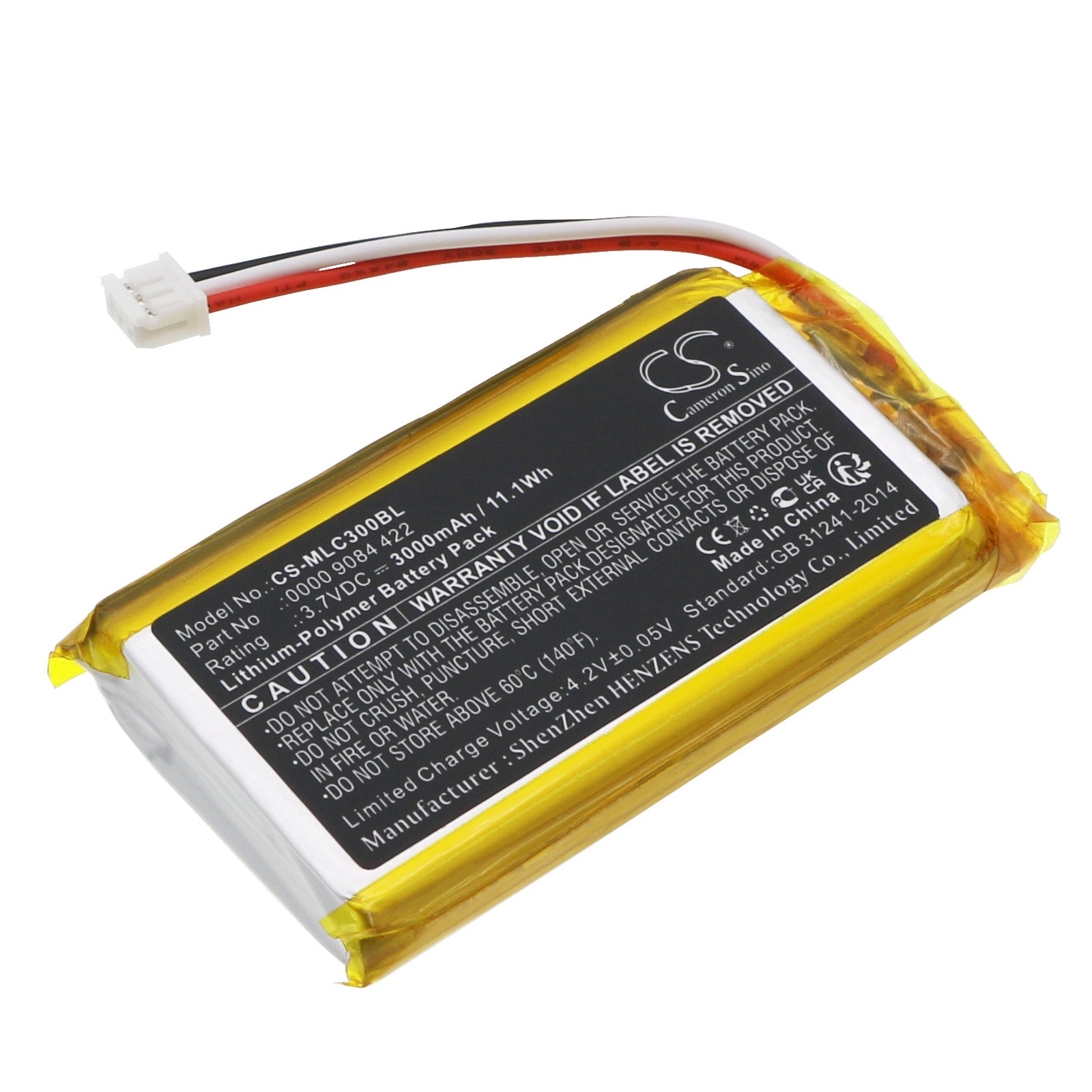 3000mAh Replacement Battery for Meiller Isar-Control Crane Remote - 3.7V Li-Polymer, 68x36x10mm - Replaces 00009084422
