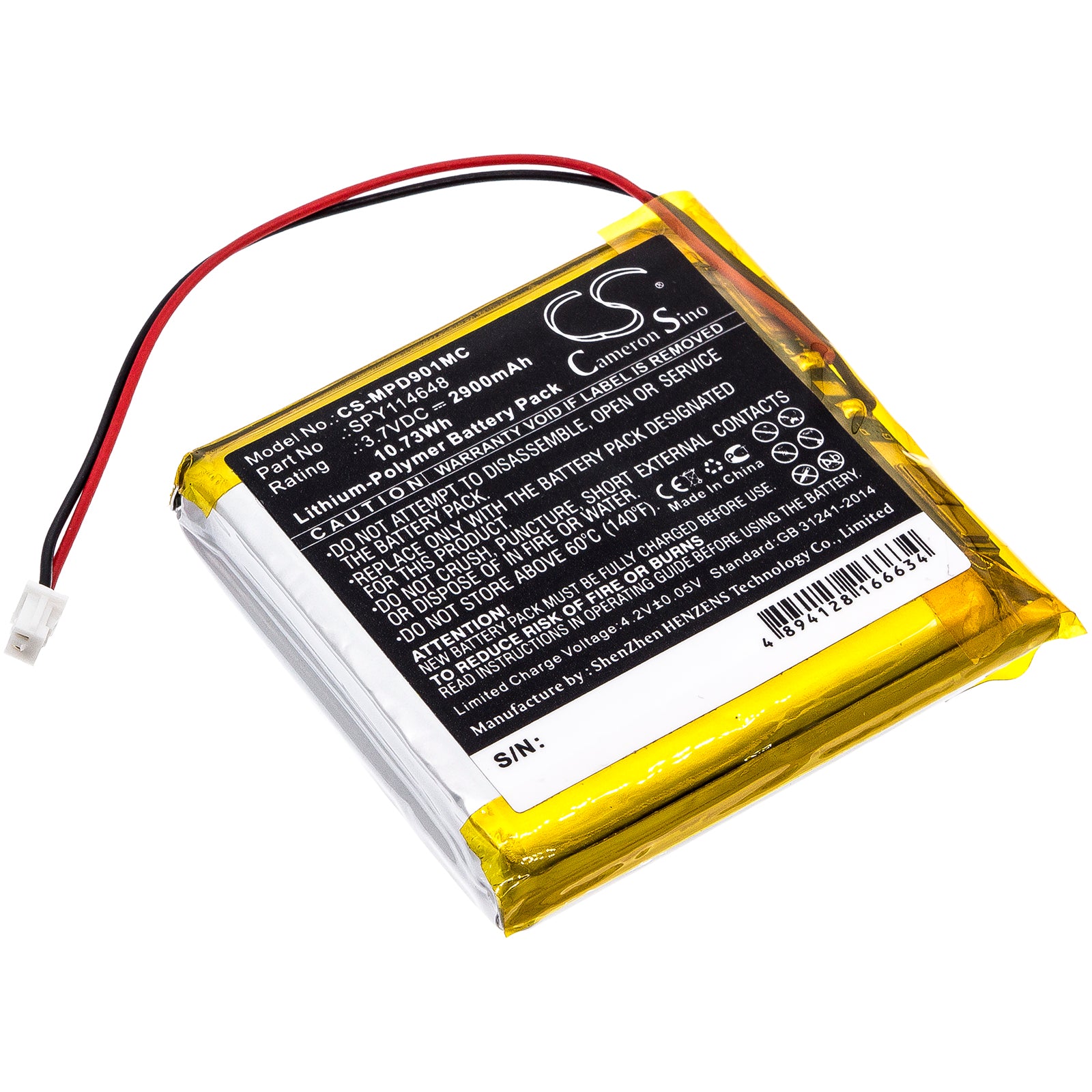 2900mAh Battery for Marantz PMD-901V Body Camera, 3.7V Li-Polymer, SPY114648 Replacement Battery Pack
