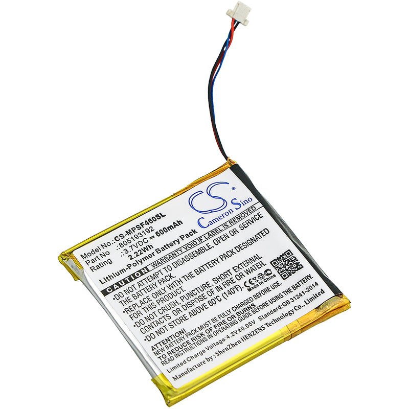 600mAh Replacement Battery for SanDisk Sansa View 8GB/16GB/32GB SMDX10R-8192K-P70 - 3.7V Li-Polymer
