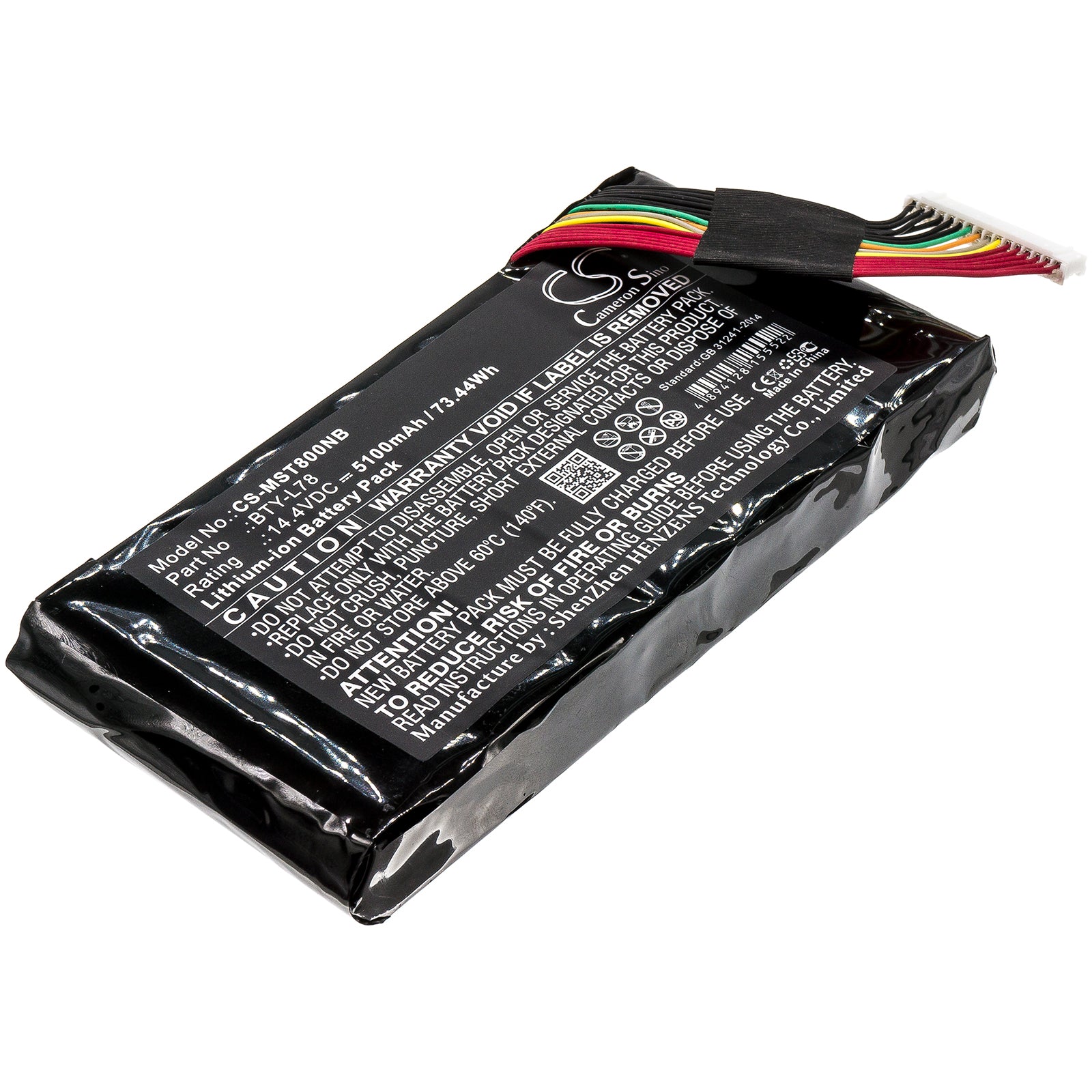 Laptop Battery for Eurocom Tornado F5 SE, MSI GT75, WT75 Series - 14.4V 73.44Wh 5100mAh Li-ion Replacement
