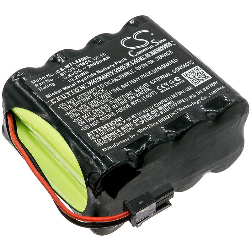9.6V 2000mAh Ni-MH Replacement Battery for Martel BetaGauge 330 Pressure Calibrator - BP-33, DC16, 85804
