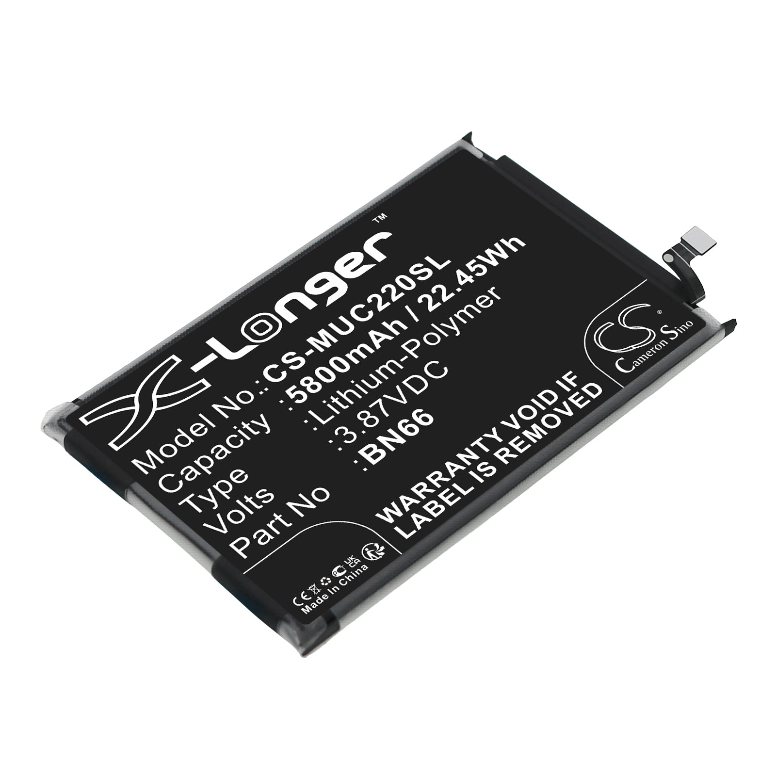 5800mAh Replacement Battery for Xiaomi Poco C40 (220333QPG) - High Capacity Li-Polymer Cell - 3.87V, 22.45Wh
