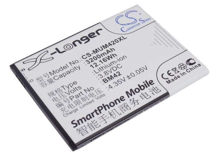 3200mAh Replacement Battery for Xiaomi Redmi Note - BM42, 3.8V Li-ion, Size 83.9x64.6mm
