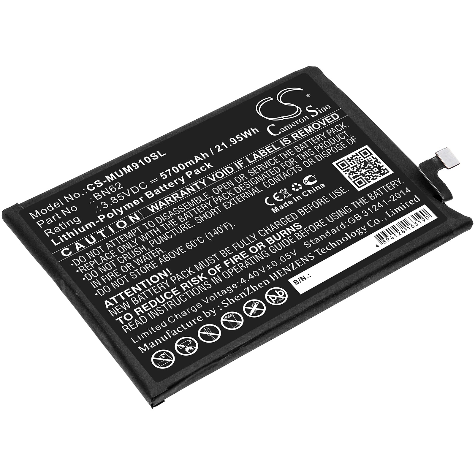 5700mAh Battery Replacement for Poco M3 & Redmi Note 9 4G (BN62) - High Capacity, Li-Polymer, Phone Repair
