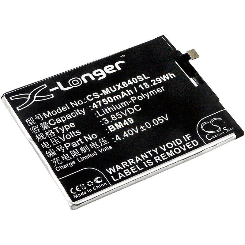 4750mAh Replacement Battery for Xiaomi Max/Mi Max (Dual SIM, TD-LTE) BM49 - 3.85V Li-Polymer
