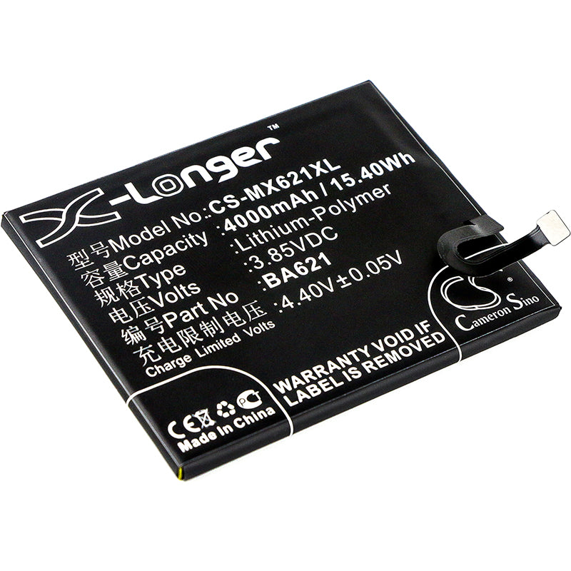4000mAh Replacement Battery for Meilan Note 5 - 3.85V Li-Polymer - MeiZu BA621, M621M, M621C
