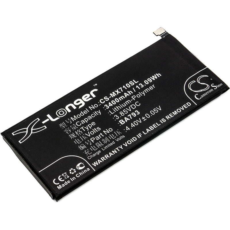 3400mAh Replacement Battery for Meizu Pro 7 Plus (M793Q) Smartphone - 3.85V Li-Polymer - Extended Life
