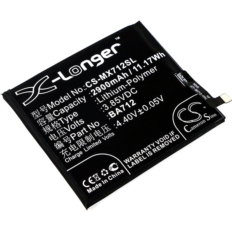 2900mAh Replacement Battery - Meilan S6 & Meizu M6s - 3.85V Li-Polymer - BA712 Phone Battery
