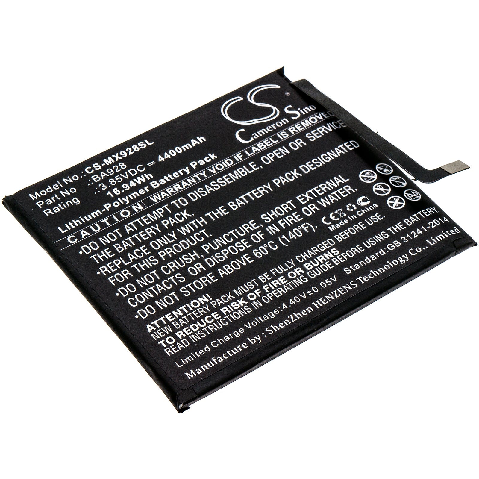 4400mAh Replacement Battery for Meizu 16T M928Q - 3.85V Li-Polymer Cell Phone Battery
