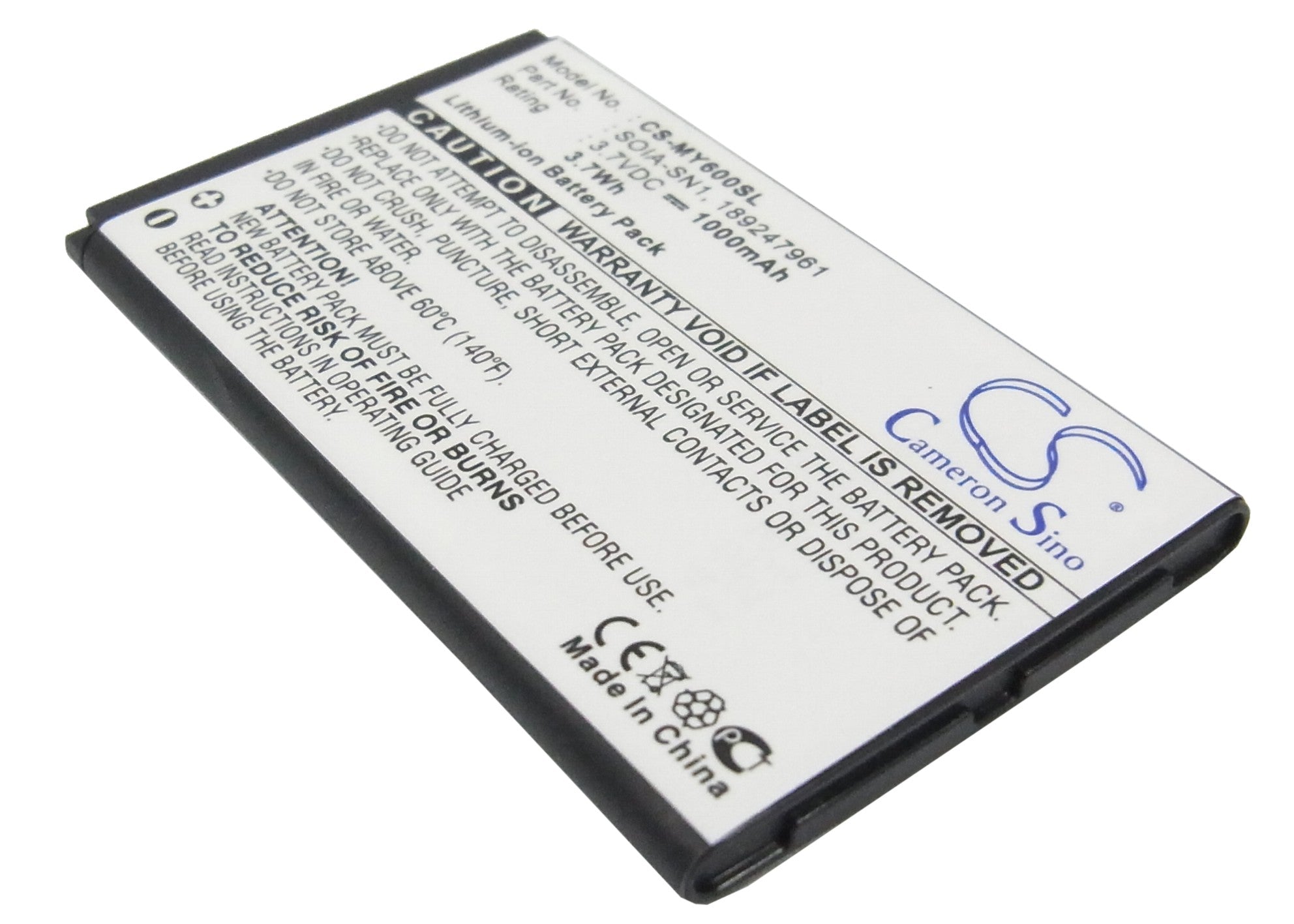 1000mAh 3.7V Li-ion Replacement Battery for Sagem MY600x, MY800v Series Smartphones - Extended Life Power

