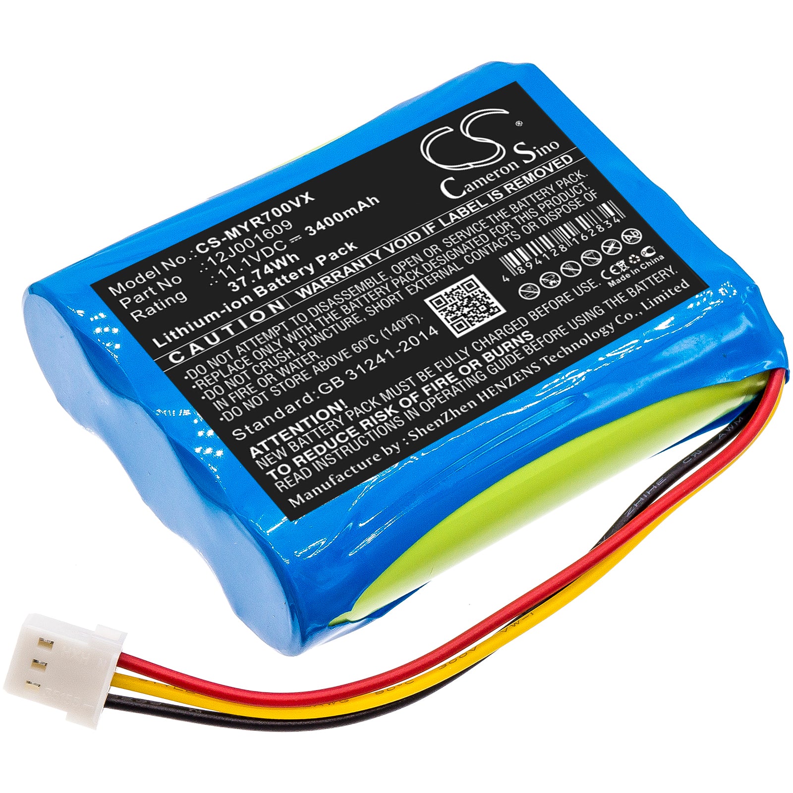 3400mAh Replacement Battery for Moneual Everybot RS500 & RS700 Robot Vacuum - 11.1V Li-ion 
