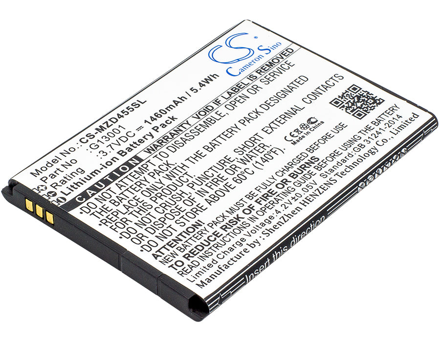 NAVON MD455 Smartphone Battery: 1460mAh, 3.7V, 5.4Wh, Li-ion Replacement, G13001 Model
