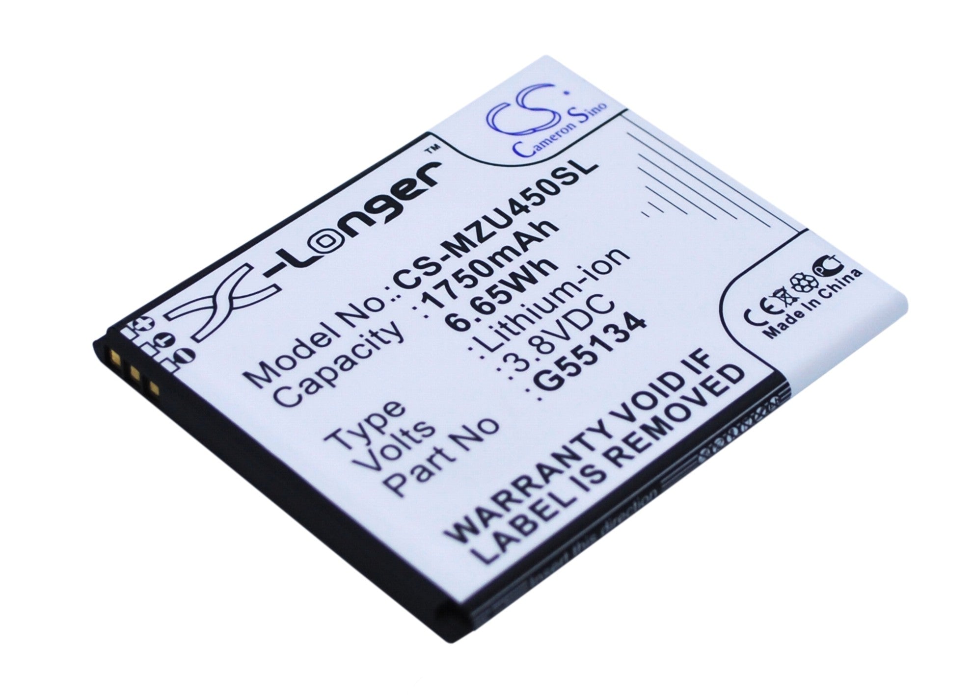 1750mAh Replacement Battery for Navon Mizu M450 Dual SIM Smartphone, 3.8V Li-ion, Size: 65.5x53.85x4.36mm
