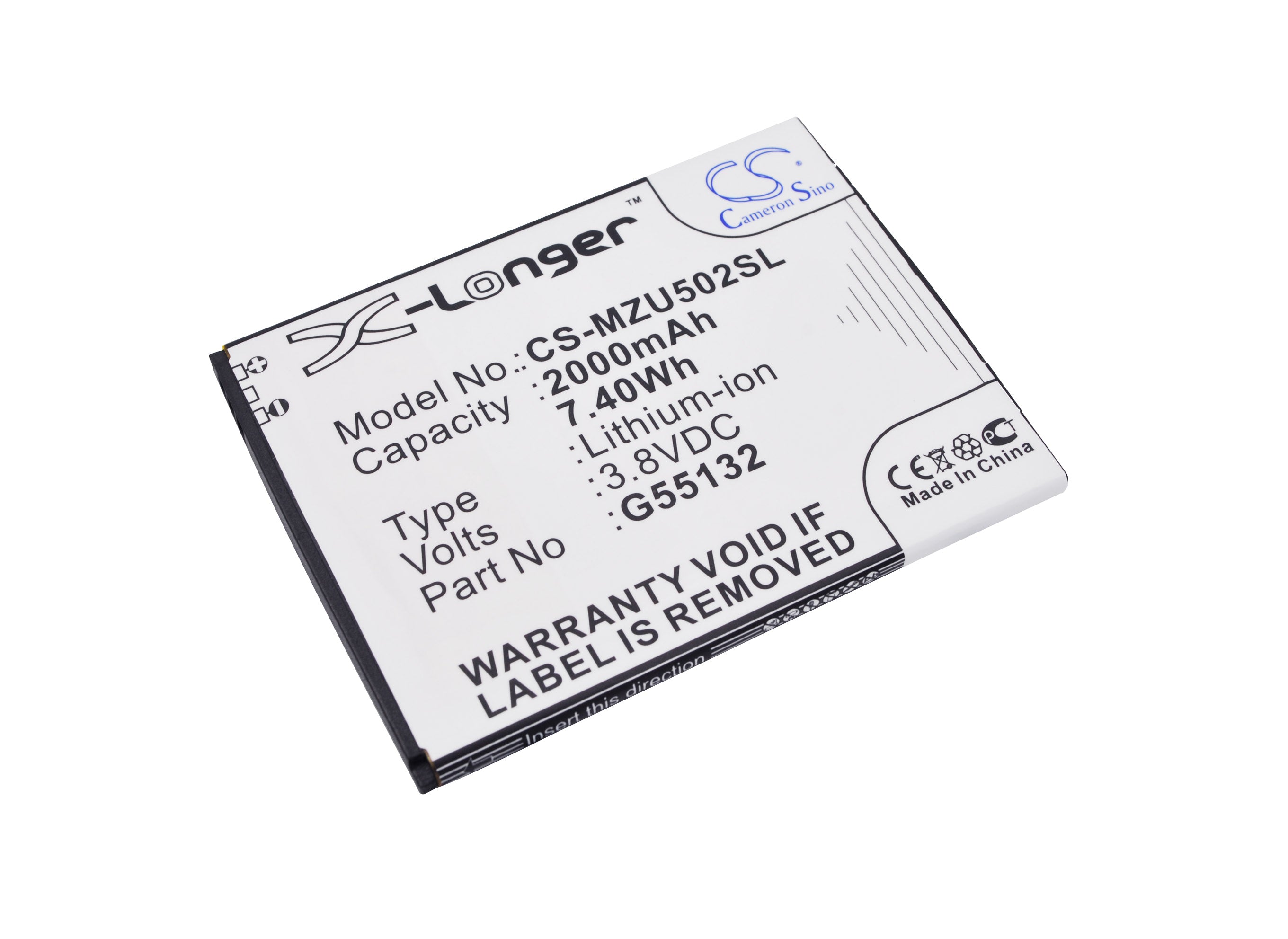 2000mAh Replacement Battery for NAVON Mizu M502 & D502 Smartphones - 3.8V Li-Polymer, 76.9x59x4.04mm Size
